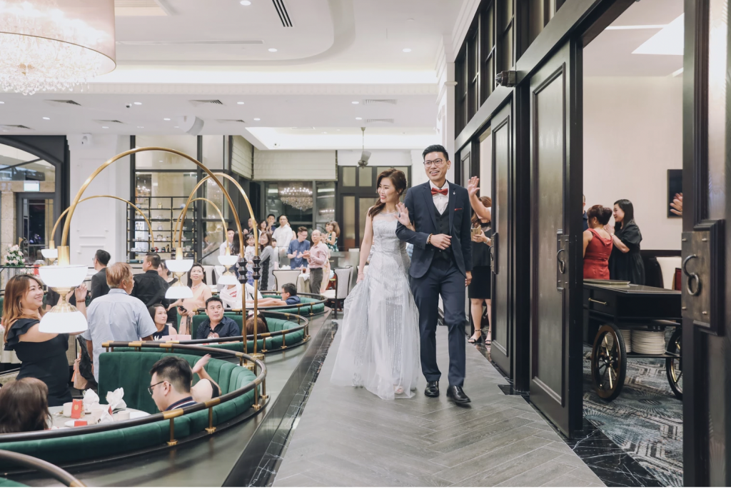 bride and groom walking