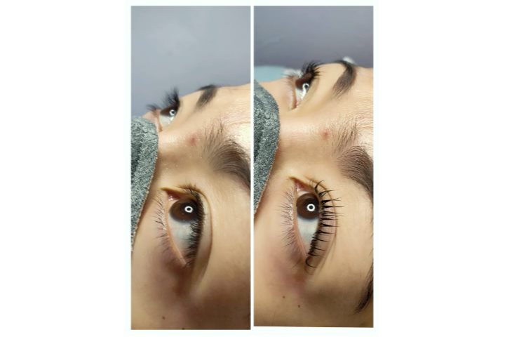 before and after results of eyelash lift